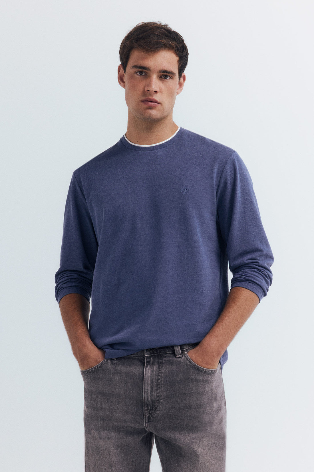 Springfield_Medium_Blue_Double Melange Long Sleeve Shirt_8832420_14_01