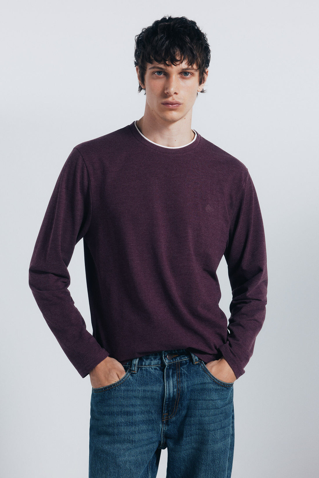 Springfield_Maroon_Double Melange Long Sleeve Shirt_8832420_69_01