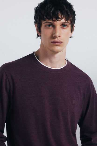 Springfield_Maroon_Double Melange Long Sleeve Shirt_8832420_69_02