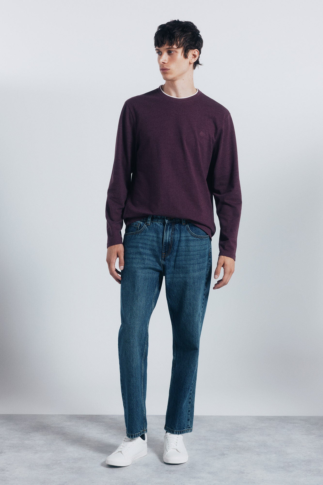 Springfield_Maroon_Double Melange Long Sleeve Shirt_8832420_69_05