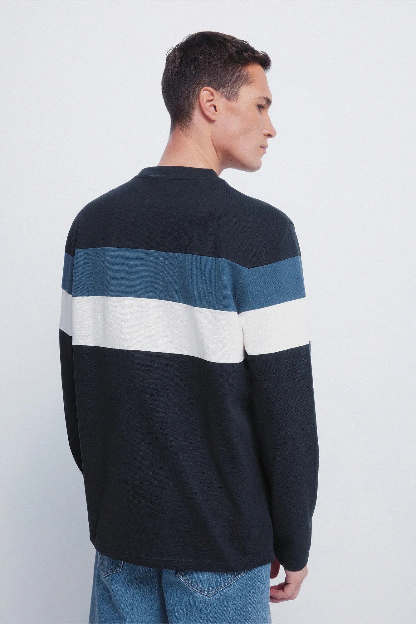Springfield_Dark Blue_Long Sleeve PiquŽ Cut-Out T-Shirt_8832424_11_03