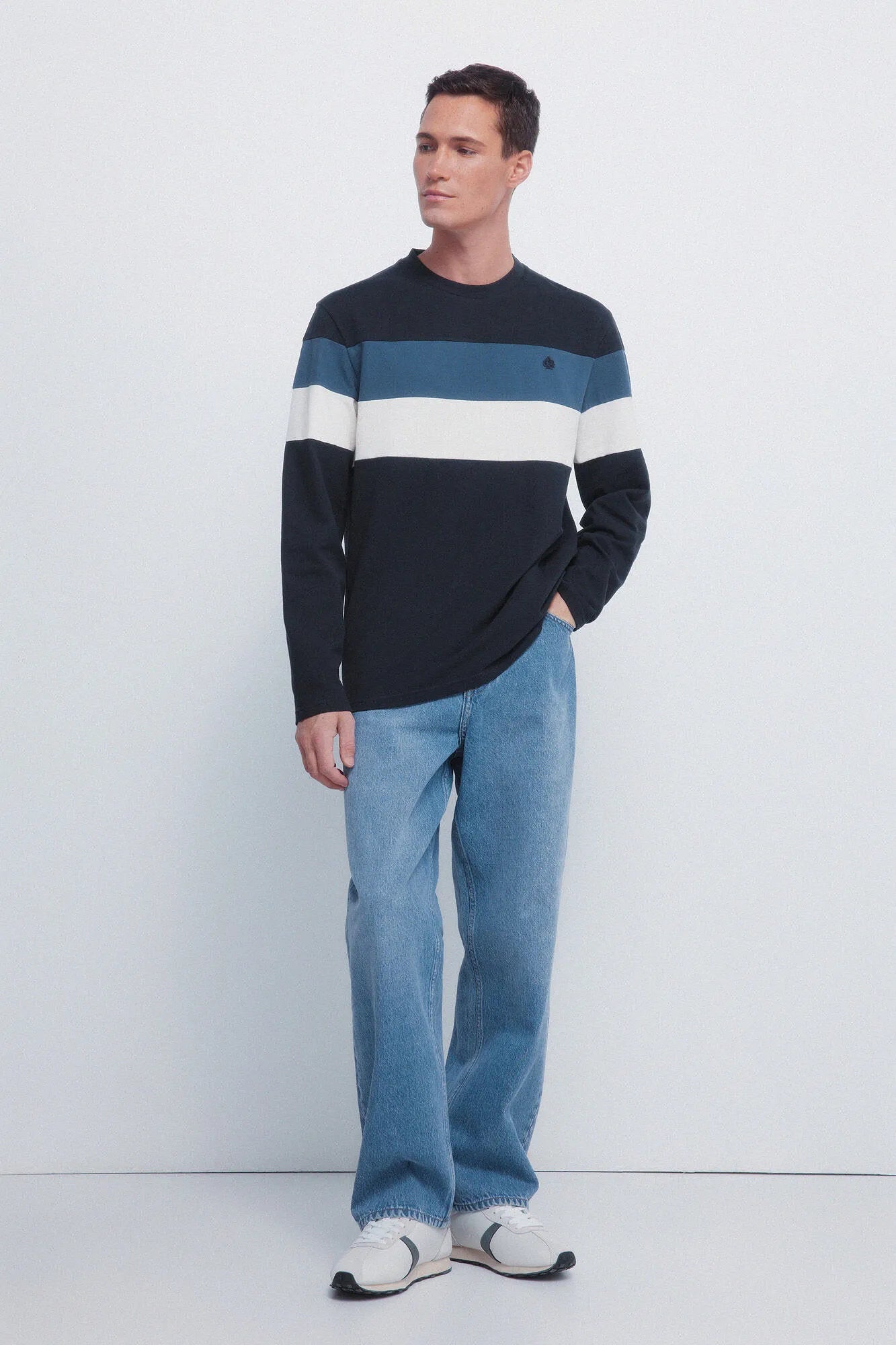 Springfield_Dark Blue_Long Sleeve PiquŽ Cut-Out T-Shirt_8832424_11_04