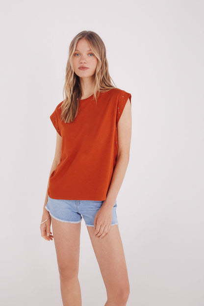 Springfield_Orange_Crystal Studded Sleeves Shirt_8862572_66_01