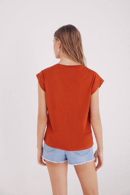 Springfield_Orange_Crystal Studded Sleeves Shirt_8862572_66_04