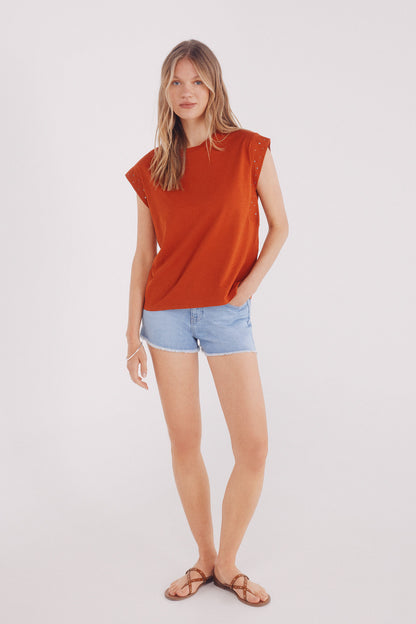 Springfield_Orange_Crystal Studded Sleeves Shirt_8862572_66_05