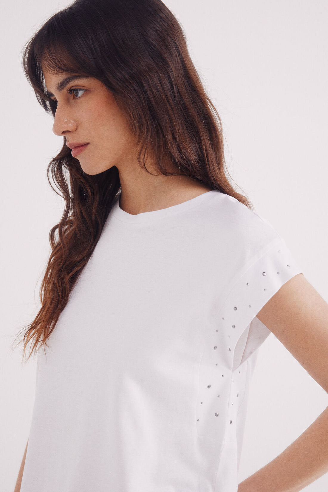 Springfield_White_Crystal Studded Sleeves Shirt_8862572_99_02