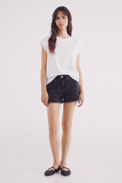 Springfield_White_Crystal Studded Sleeves Shirt_8862572_99_03