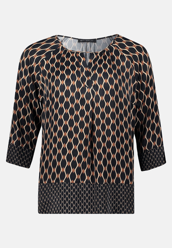 Betty Barclay_Black/Beige_Slip Blouse with Print_8906-1443_9875_04