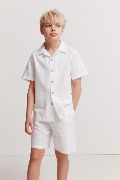 Springfield White Boys Linen Chinos Bermuda Shorts SKU: 8913001_99 Image 03