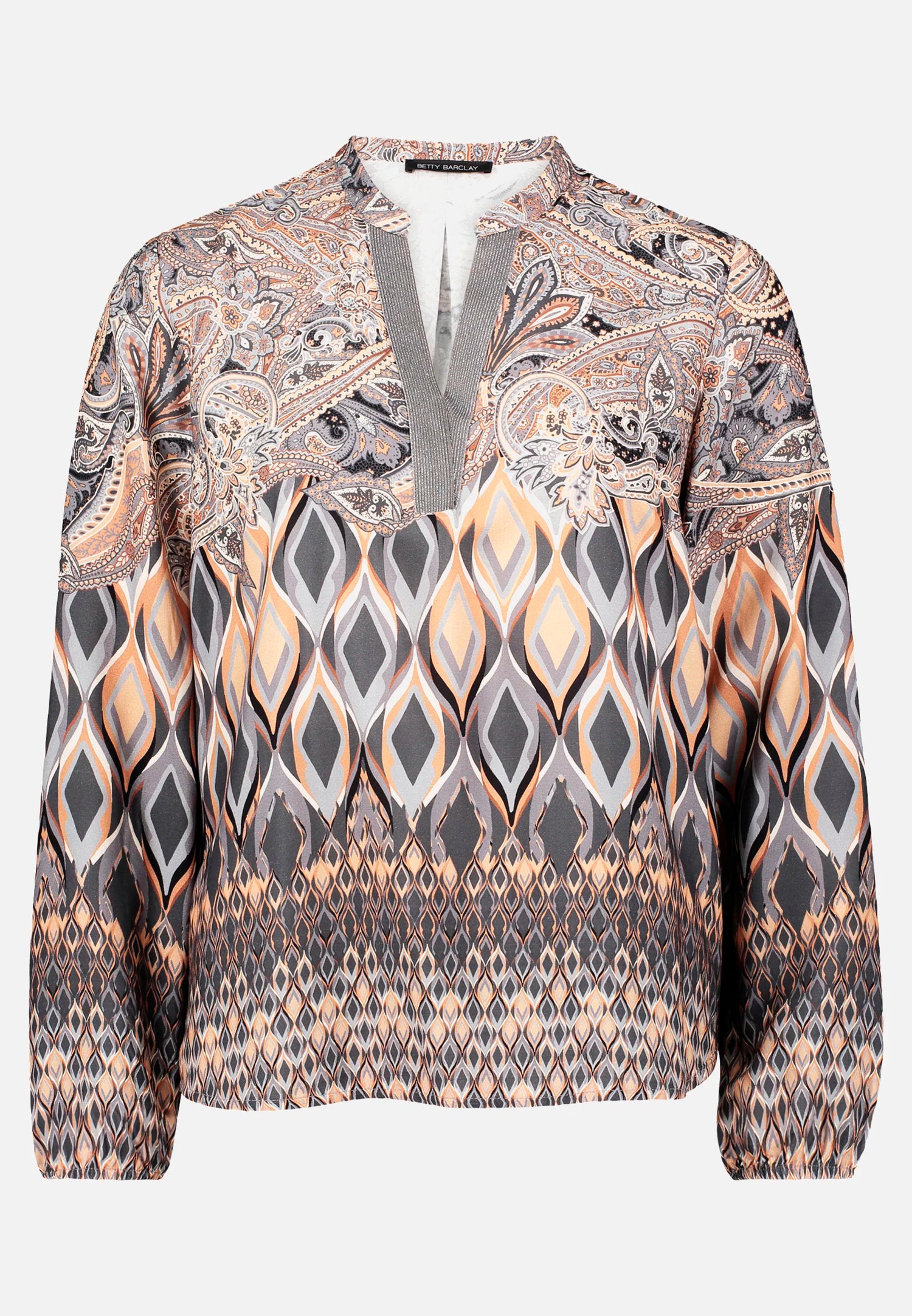 Betty Barclay_Grey/Beige_Long Blouse with Stand-Up Collar_8930-1100_9876_04