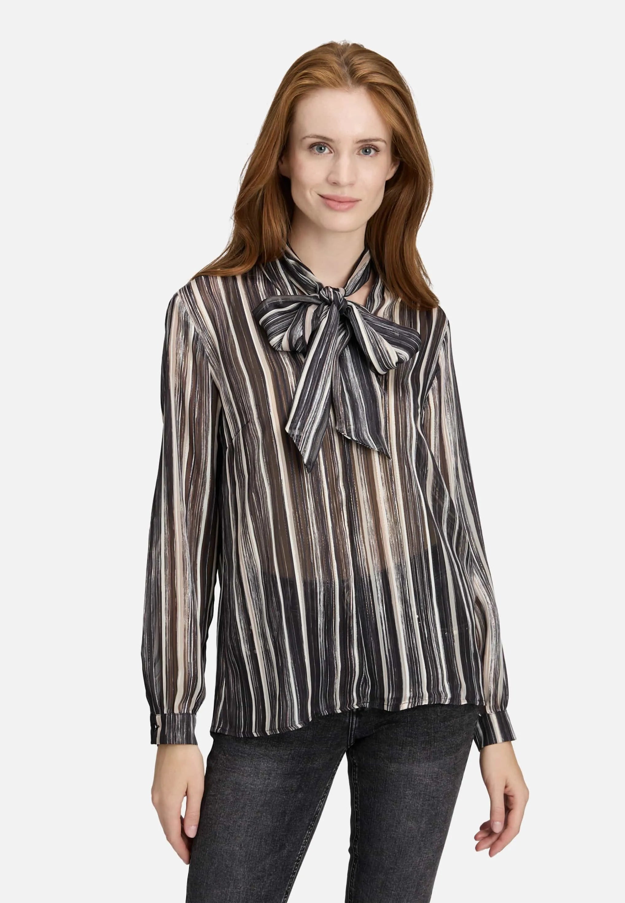 Betty Barclay_Black/Taupe_Slip-On Blouse with Bow Knot_8936-1631_9877_01