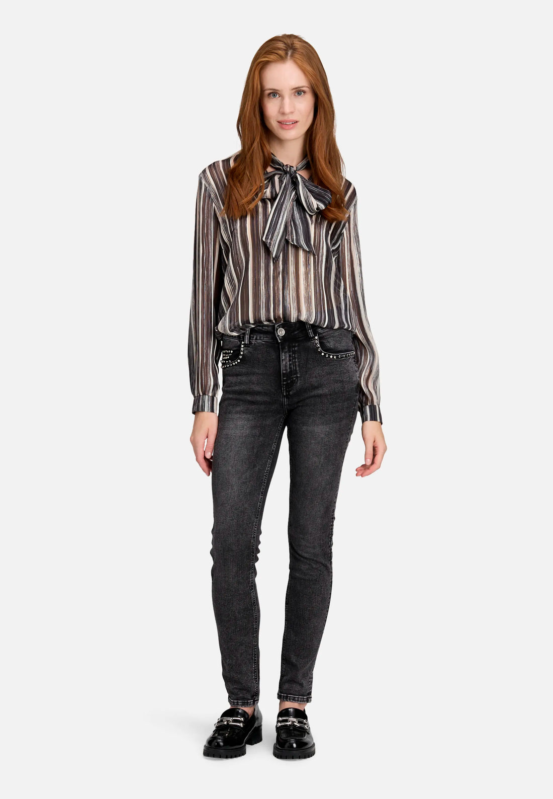 Betty Barclay_Black/Taupe_Slip-On Blouse with Bow Knot_8936-1631_9877_02