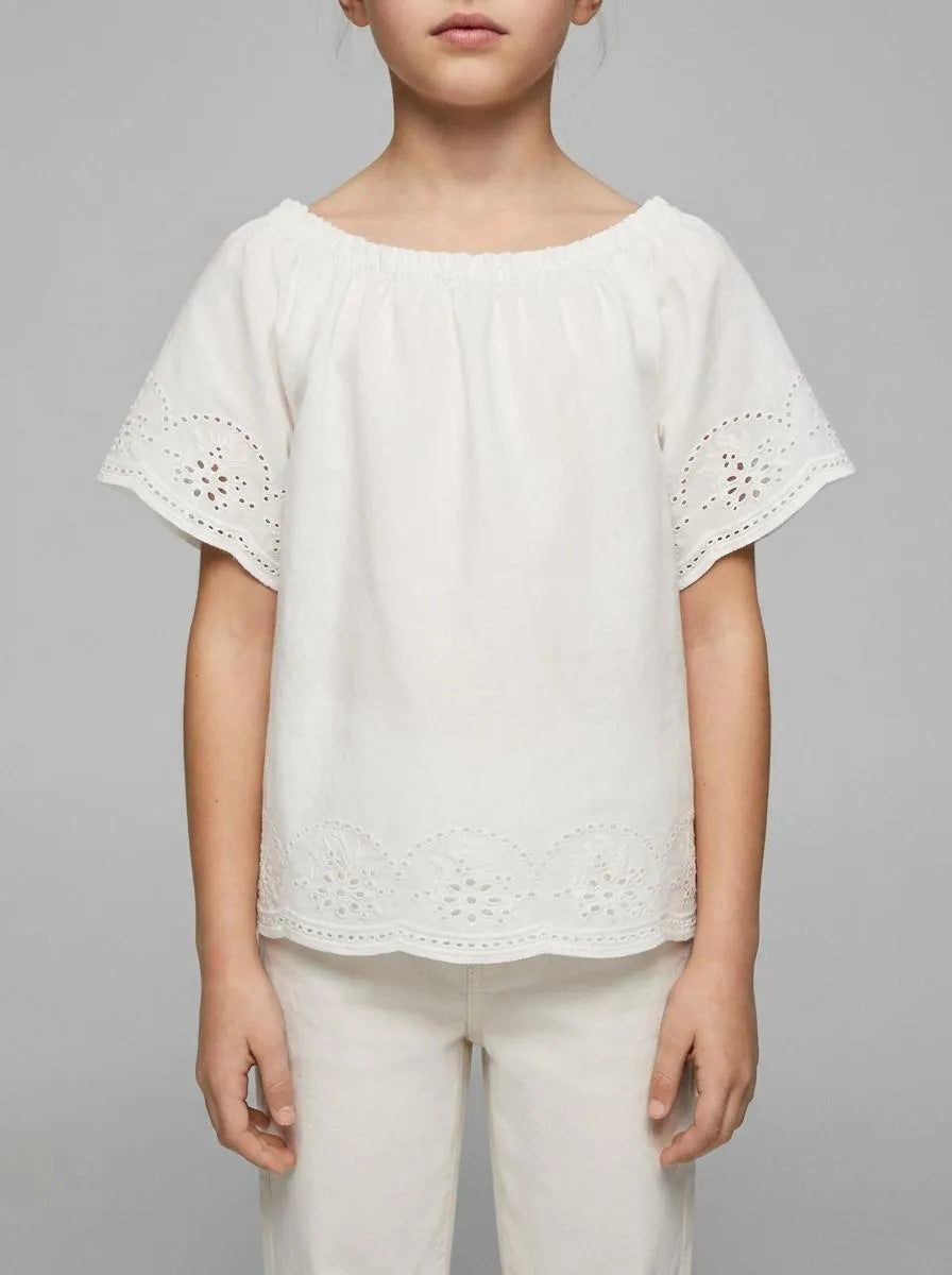 Springfield White Girls Embroidered Blouse SKU: 8943202_99 Image 00