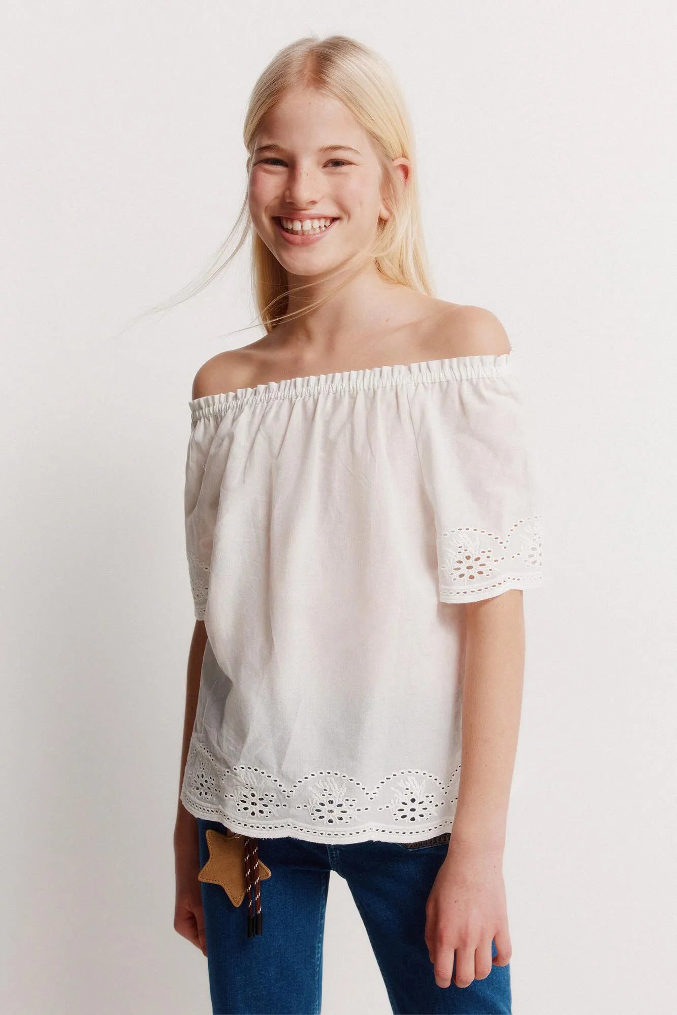 Springfield White Girls Embroidered Blouse SKU: 8943202_99 Image 01