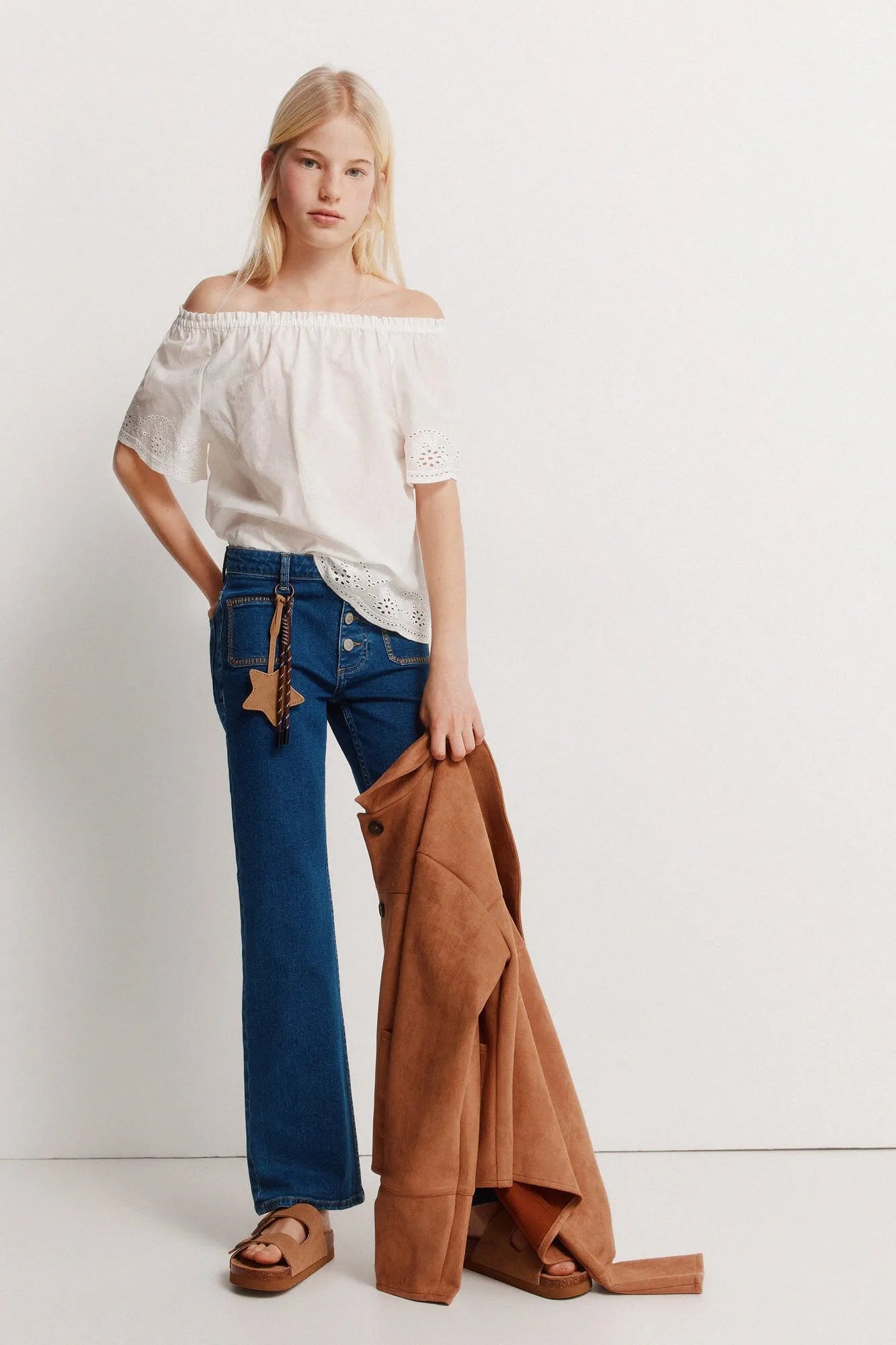 Springfield White Girls Embroidered Blouse SKU: 8943202_99 Image 03