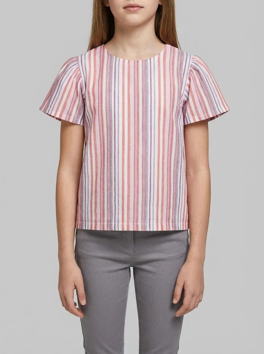 Springfield Purple Girls Striped Lurex Short Sleeve Blouse SKU: 8943205_76 Image 00