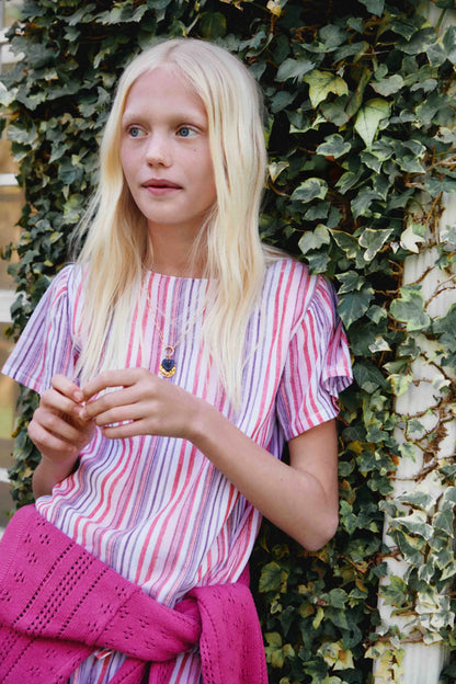Springfield Purple Girls Striped Lurex Short Sleeve Blouse SKU: 8943205_76 Image 01