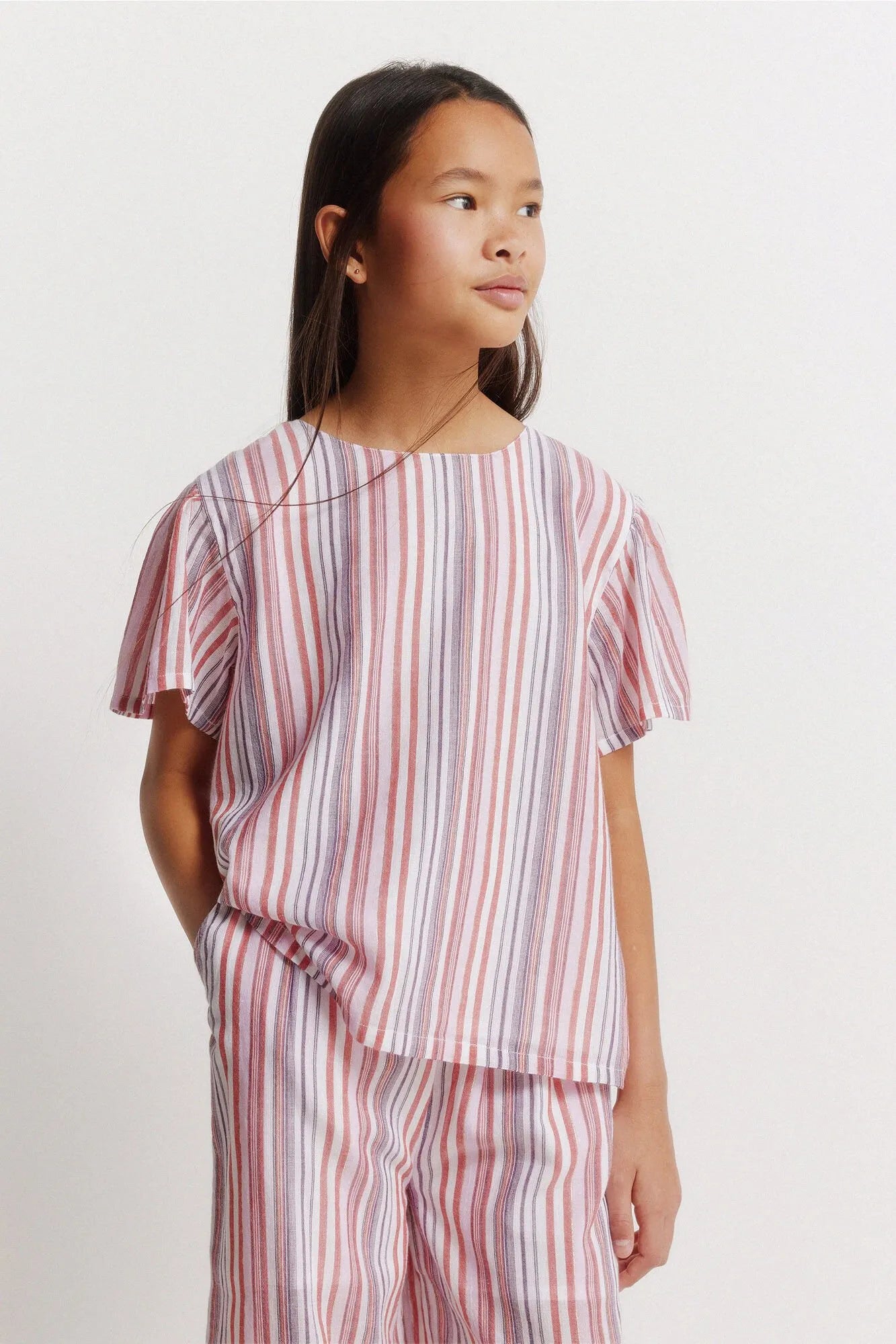 Springfield Purple Girls Striped Lurex Short Sleeve Blouse SKU: 8943205_76 Image 02