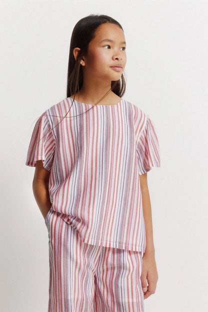 Springfield Purple Girls Striped Lurex Short Sleeve Blouse SKU: 8943205_76 Image 02