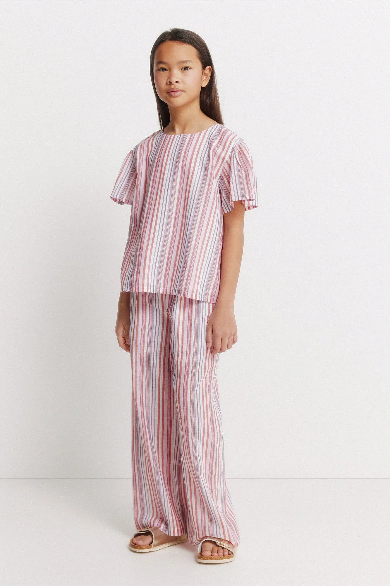 Springfield Purple Girls Striped Lurex Short Sleeve Blouse SKU: 8943205_76 Image 03