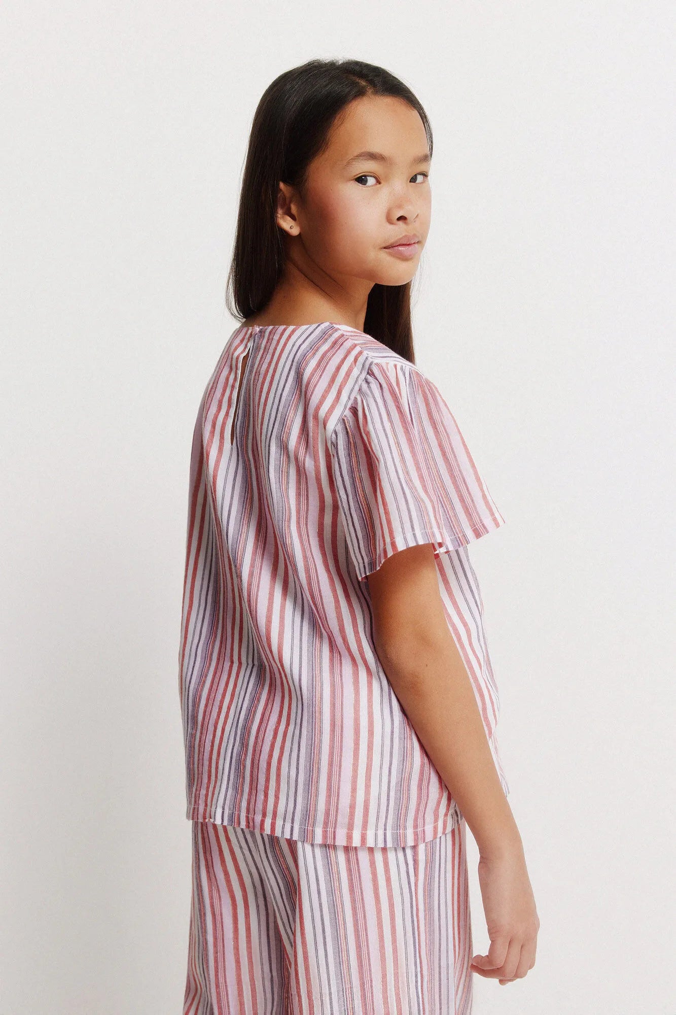 Springfield Purple Girls Striped Lurex Short Sleeve Blouse SKU: 8943205_76 Image 05