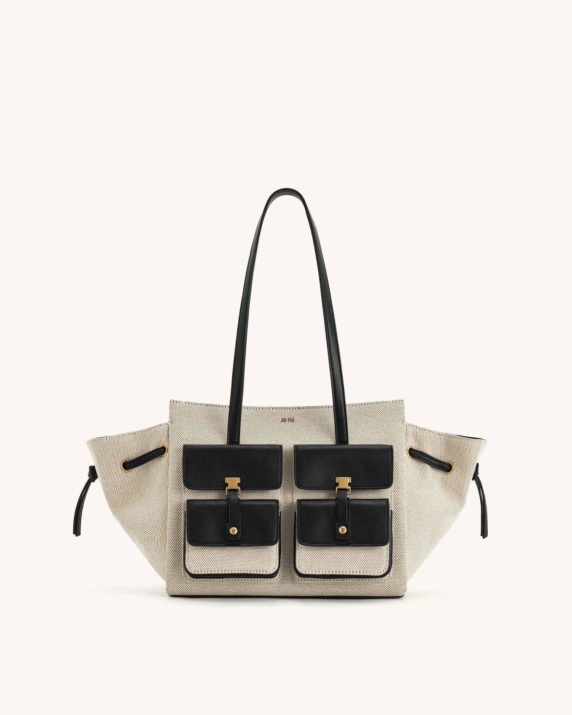 JW PEI Black Canvas Women Linda Tote Bag - Black Canvas SKU: 8T001-12_Black Canvas Image 01