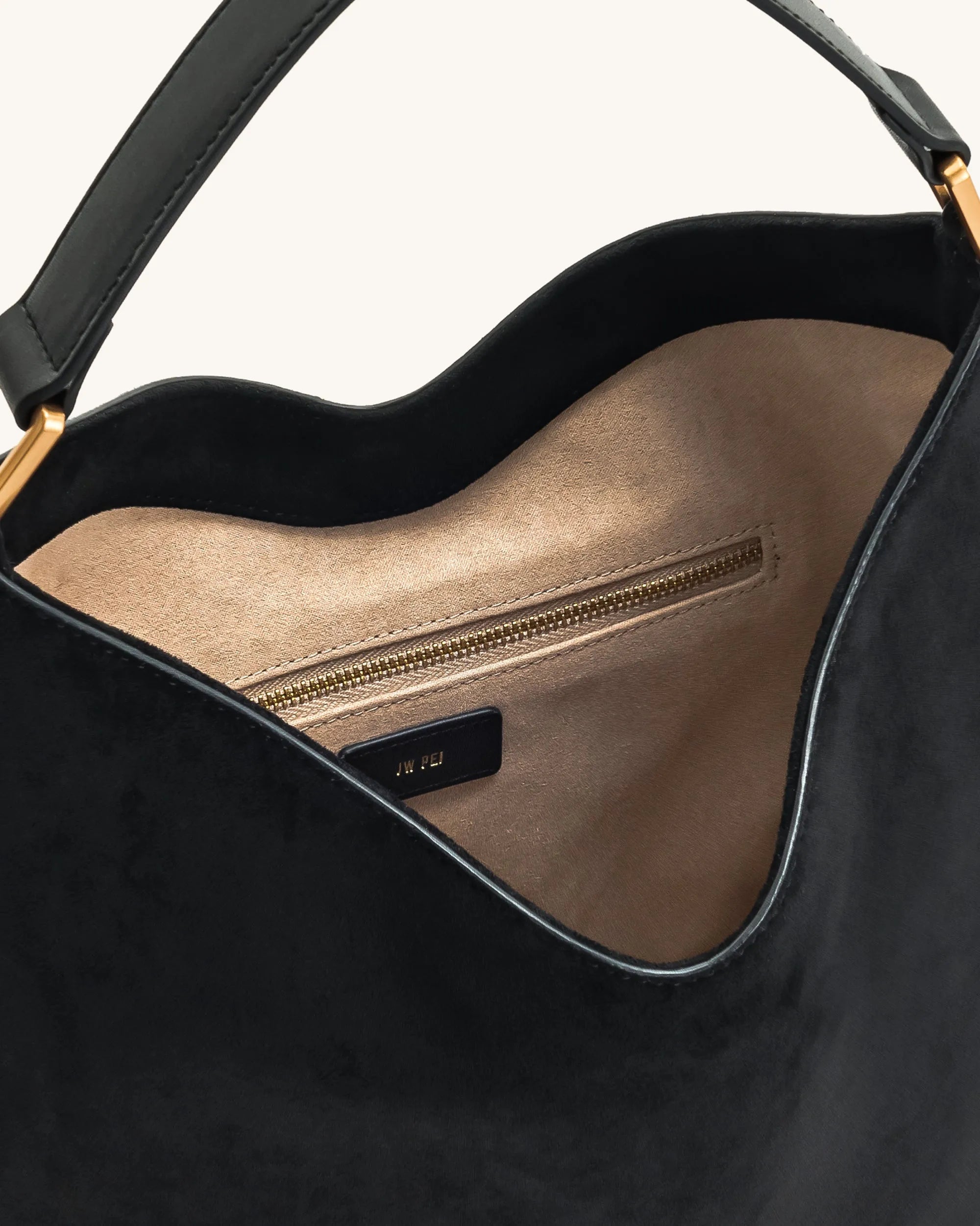 JW PEI Black Women Aria Faux Suede Shoulder Bag - Black SKU: 8T026-1_Black Image 04