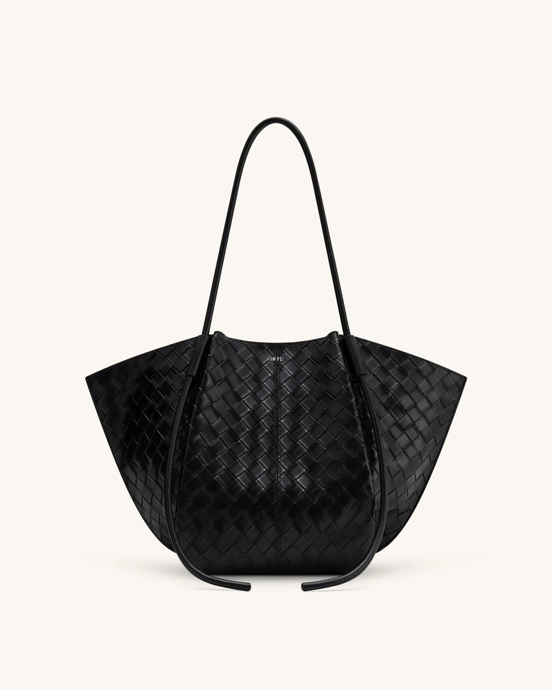 JW PEI Black Women Nala Wide Weave Texture Tote Bag - Black SKU: 8T030-1_Black Image 01