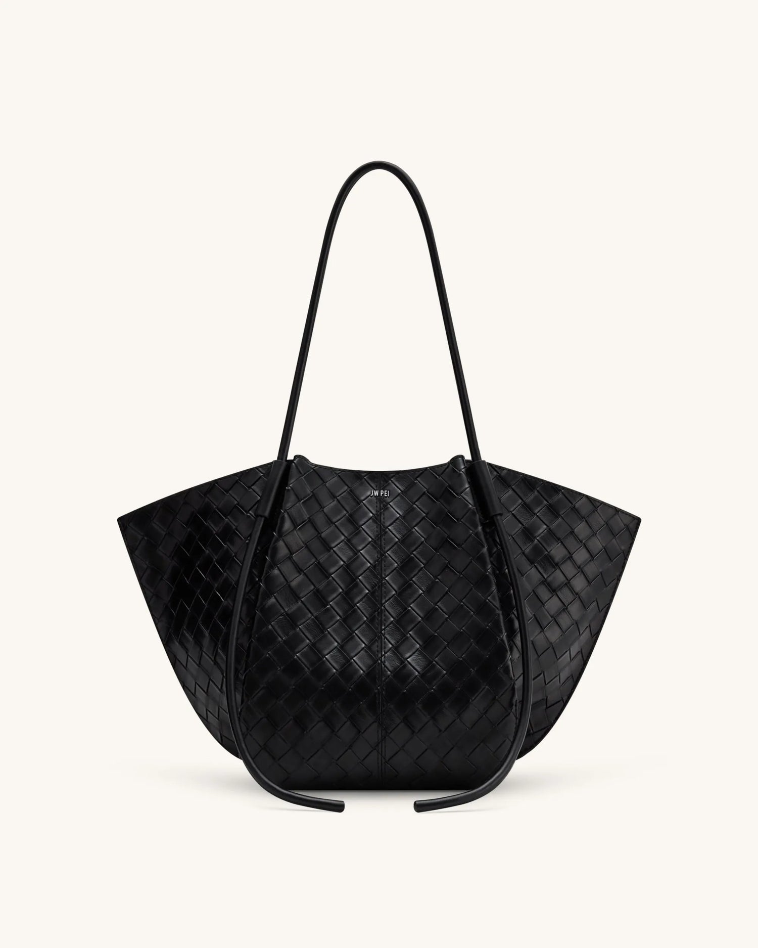 JW PEI Black Women Nala Wide Weave Texture Tote Bag - Black SKU: 8T030-1_Black Image 01