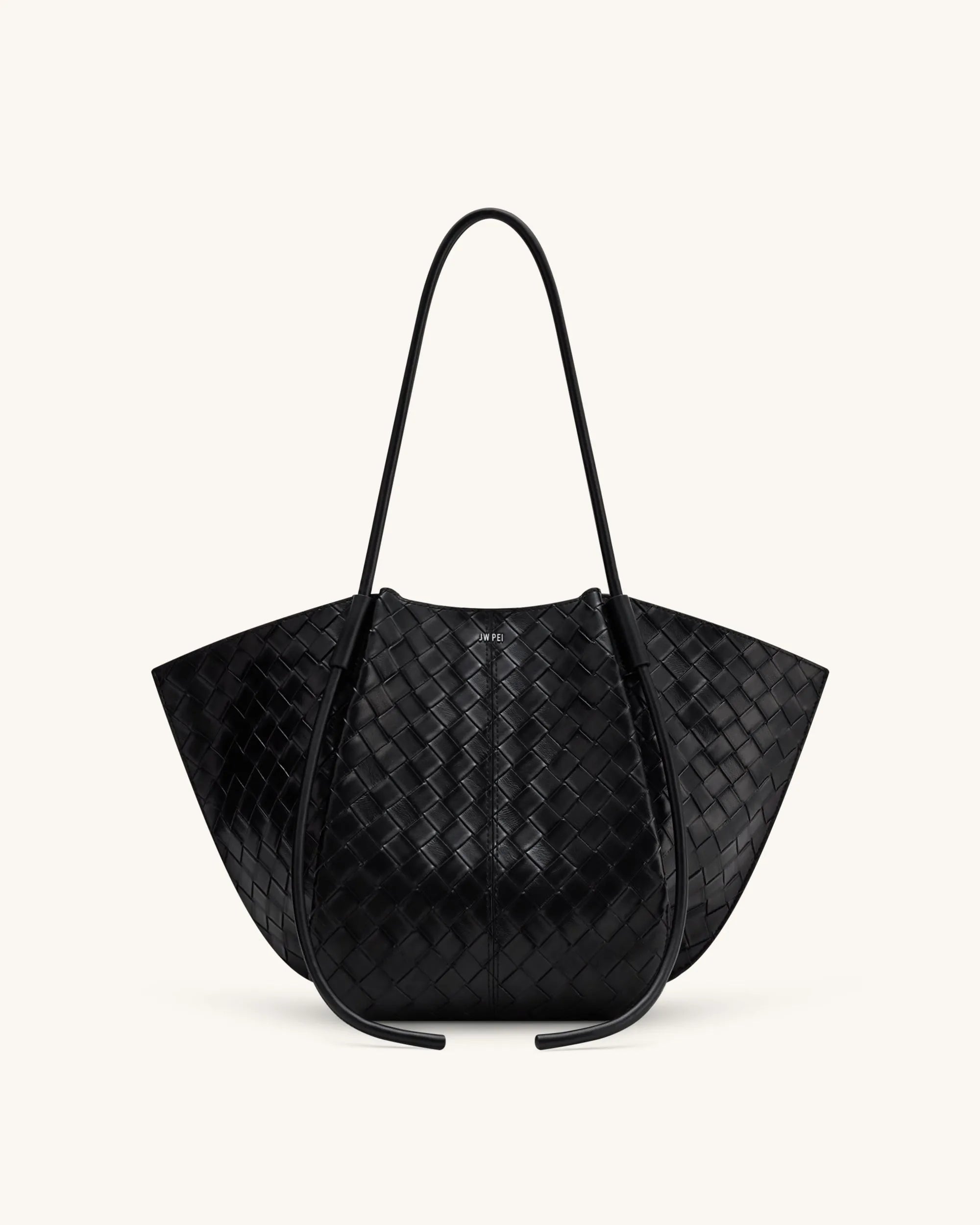 JW PEI Black Women Nala Wide Weave Texture Tote Bag - Black SKU: 8T030-1_Black Image 01