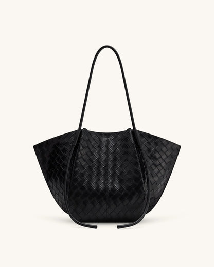 JW PEI Black Women Nala Wide Weave Texture Tote Bag - Black SKU: 8T030-1_Black Image 01