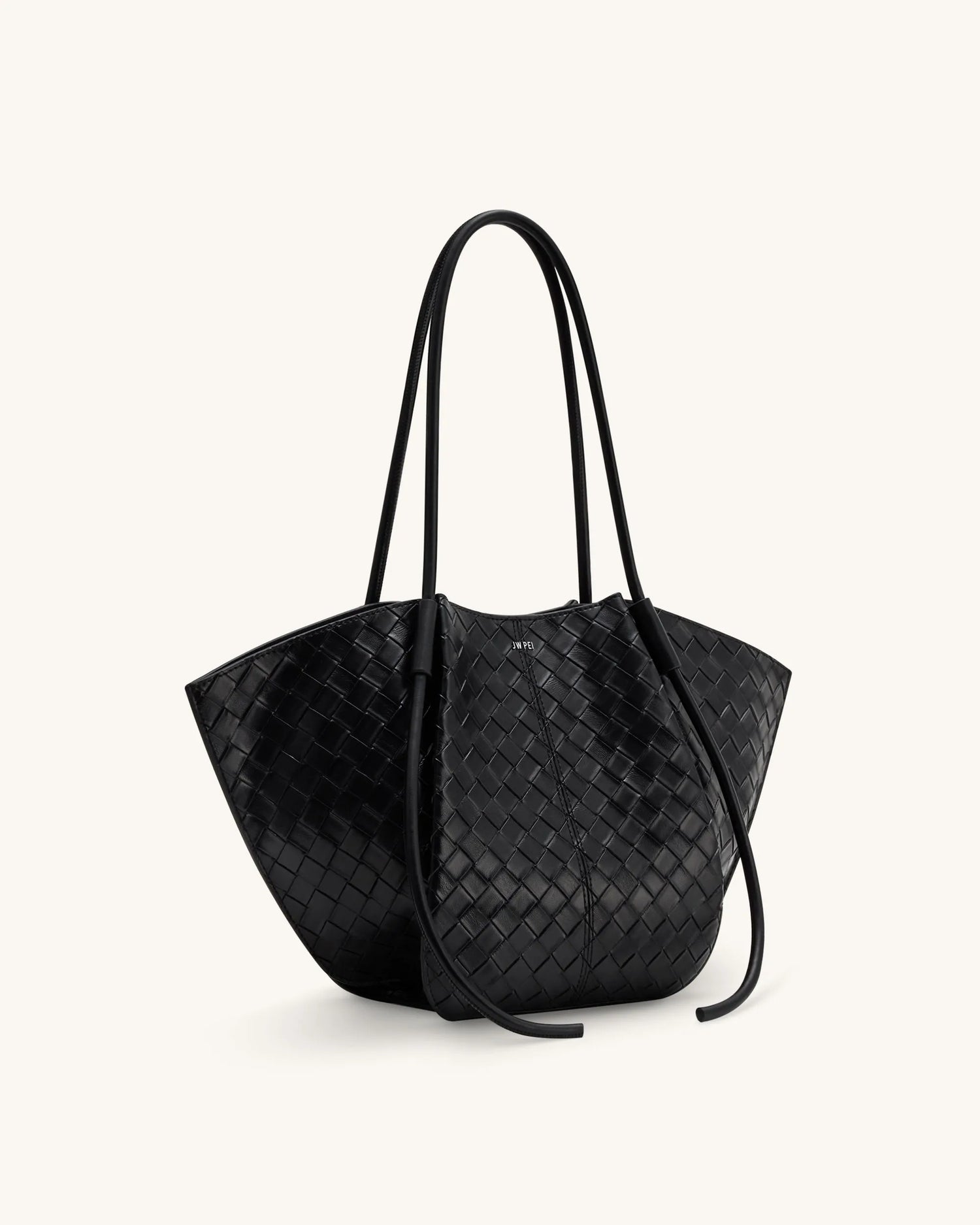JW PEI Black Women Nala Wide Weave Texture Tote Bag - Black SKU: 8T030-1_Black Image 02