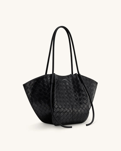 JW PEI Black Women Nala Wide Weave Texture Tote Bag - Black SKU: 8T030-1_Black Image 02