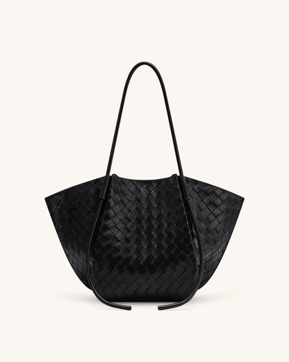 JW PEI Black Women Nala Wide Weave Texture Tote Bag - Black SKU: 8T030-1_Black Image 03