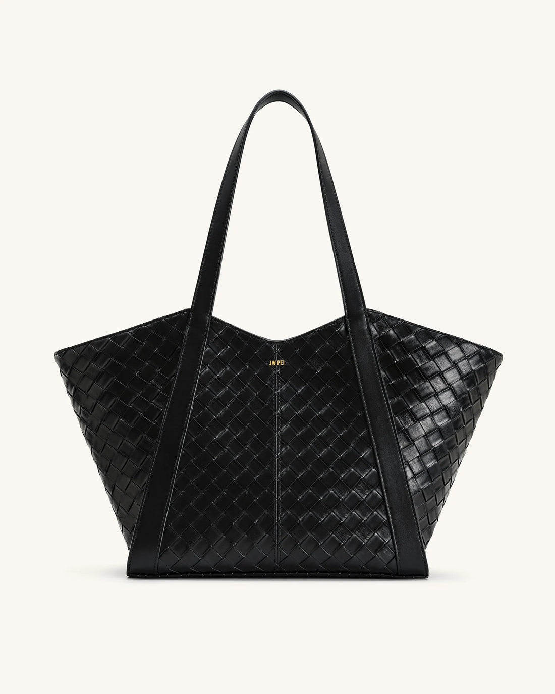 JW PEI Black Women Kiana Large Capacity Weave Texture Tote Bag - Black SKU: 8T032-11_Black Image 01