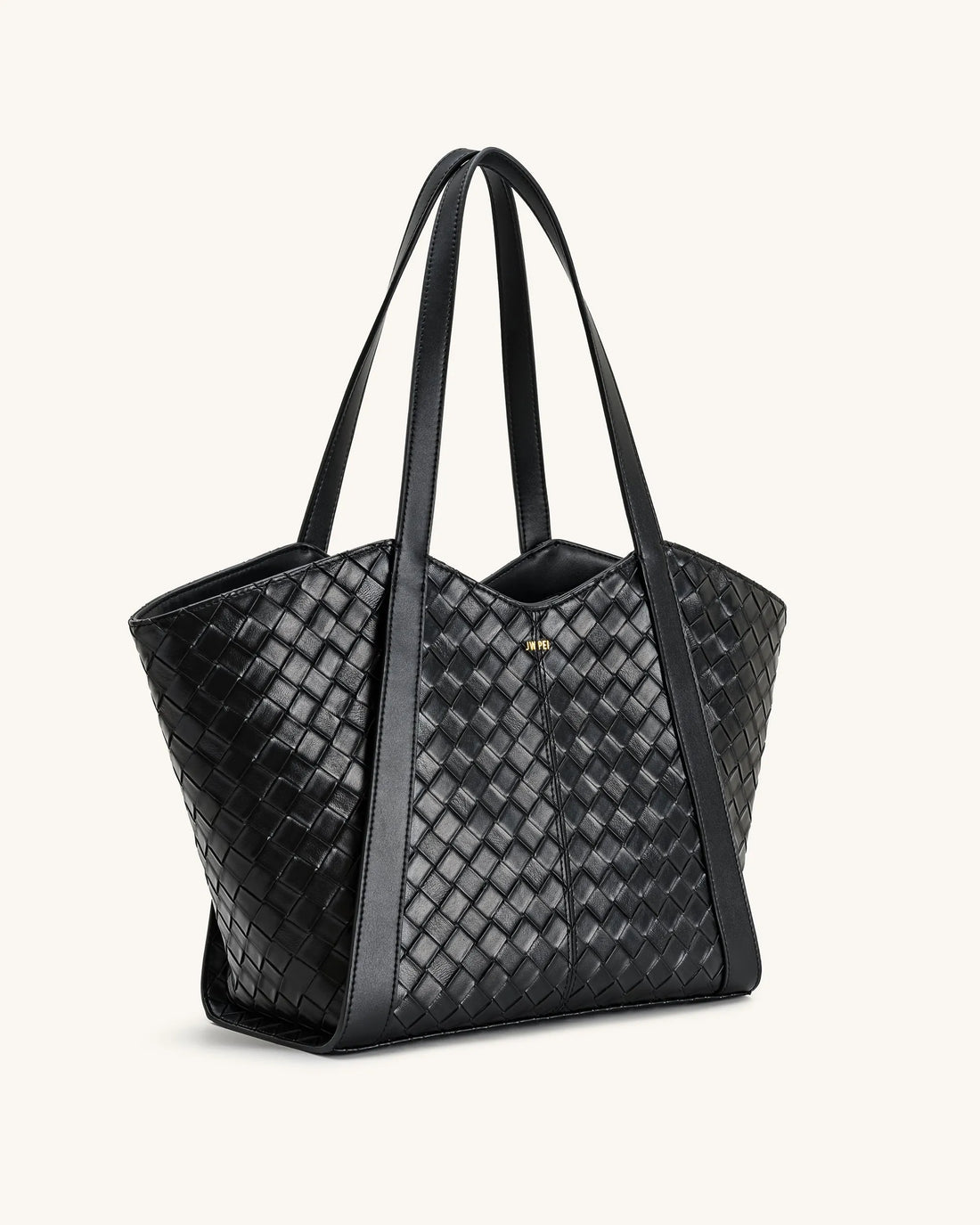 JW PEI Black Women Kiana Large Capacity Weave Texture Tote Bag - Black SKU: 8T032-11_Black Image 02