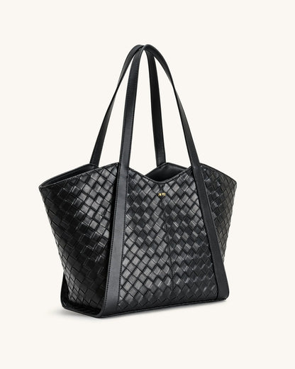 JW PEI Black Women Kiana Large Capacity Weave Texture Tote Bag - Black SKU: 8T032-11_Black Image 02