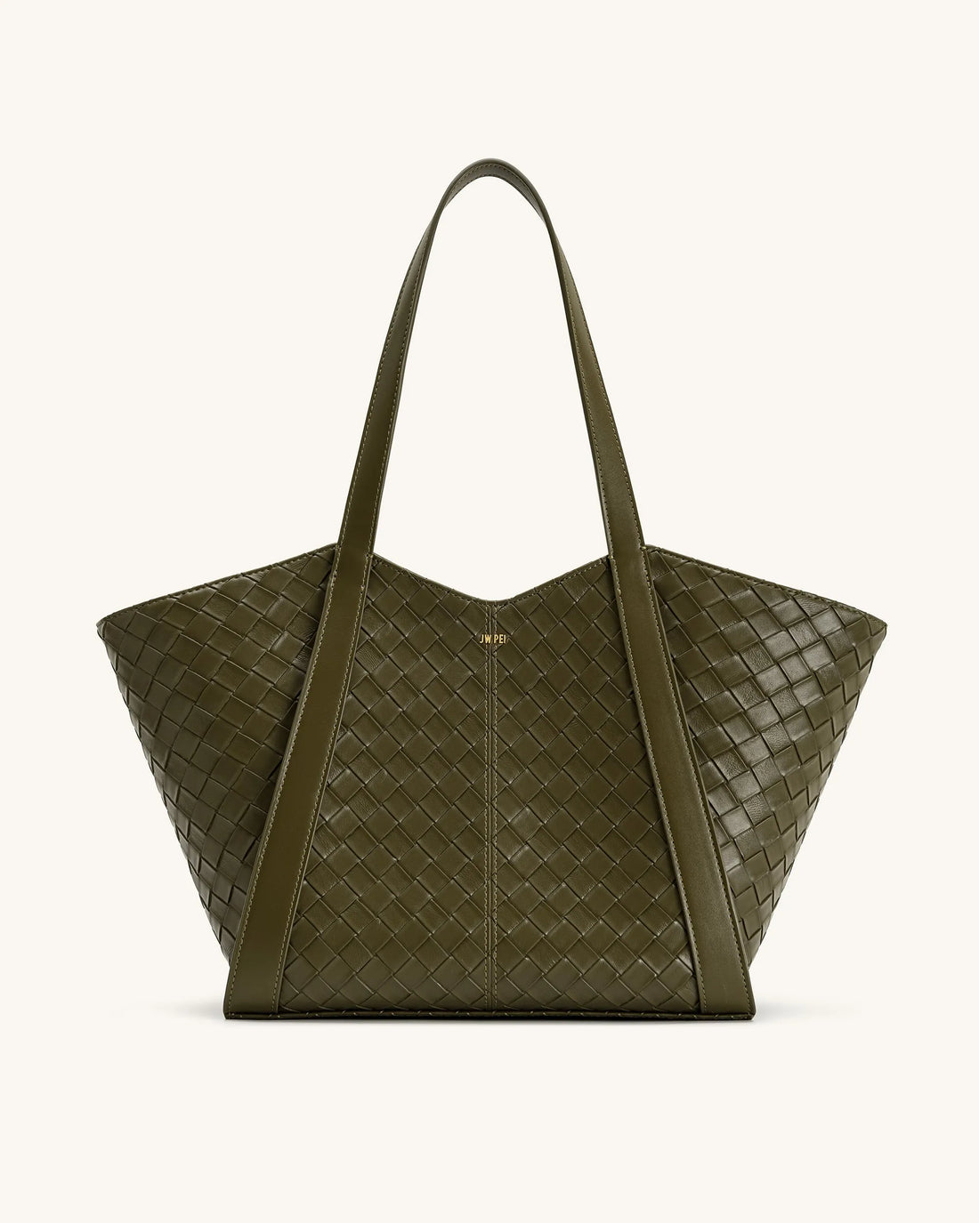 JW PEI Dark Olive Women Kiana Large Capacity Weave Texture Tote Bag - Dark Olive SKU: 8T032-71_Dark Olive Image 01