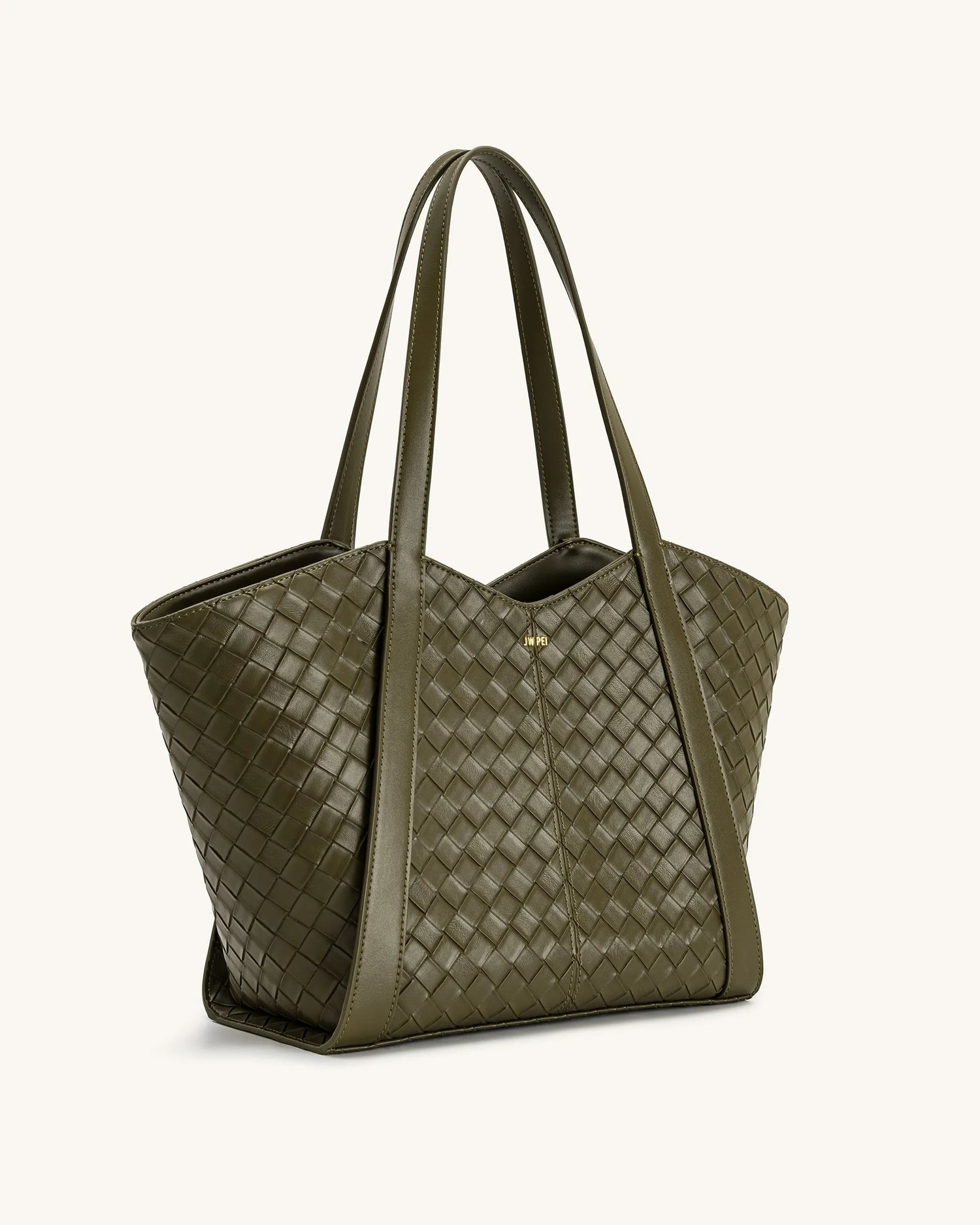 JW PEI Dark Olive Women Kiana Large Capacity Weave Texture Tote Bag - Dark Olive SKU: 8T032-71_Dark Olive Image 02