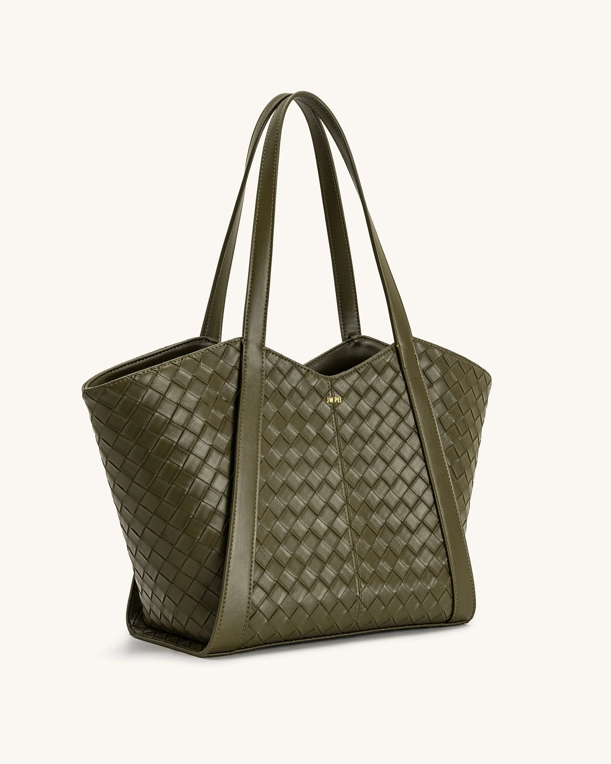 JW PEI Dark Olive Women Kiana Large Capacity Weave Texture Tote Bag - Dark Olive SKU: 8T032-71_Dark Olive Image 02