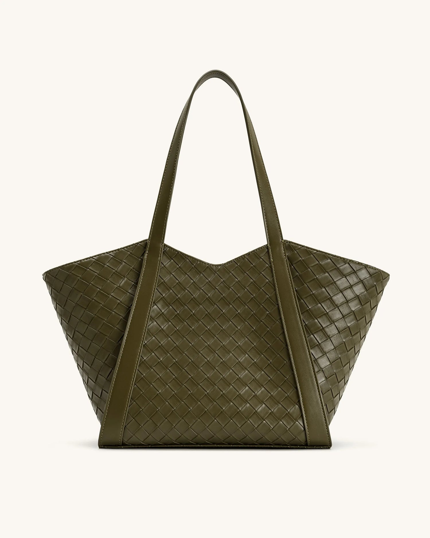 JW PEI Dark Olive Women Kiana Large Capacity Weave Texture Tote Bag - Dark Olive SKU: 8T032-71_Dark Olive Image 03