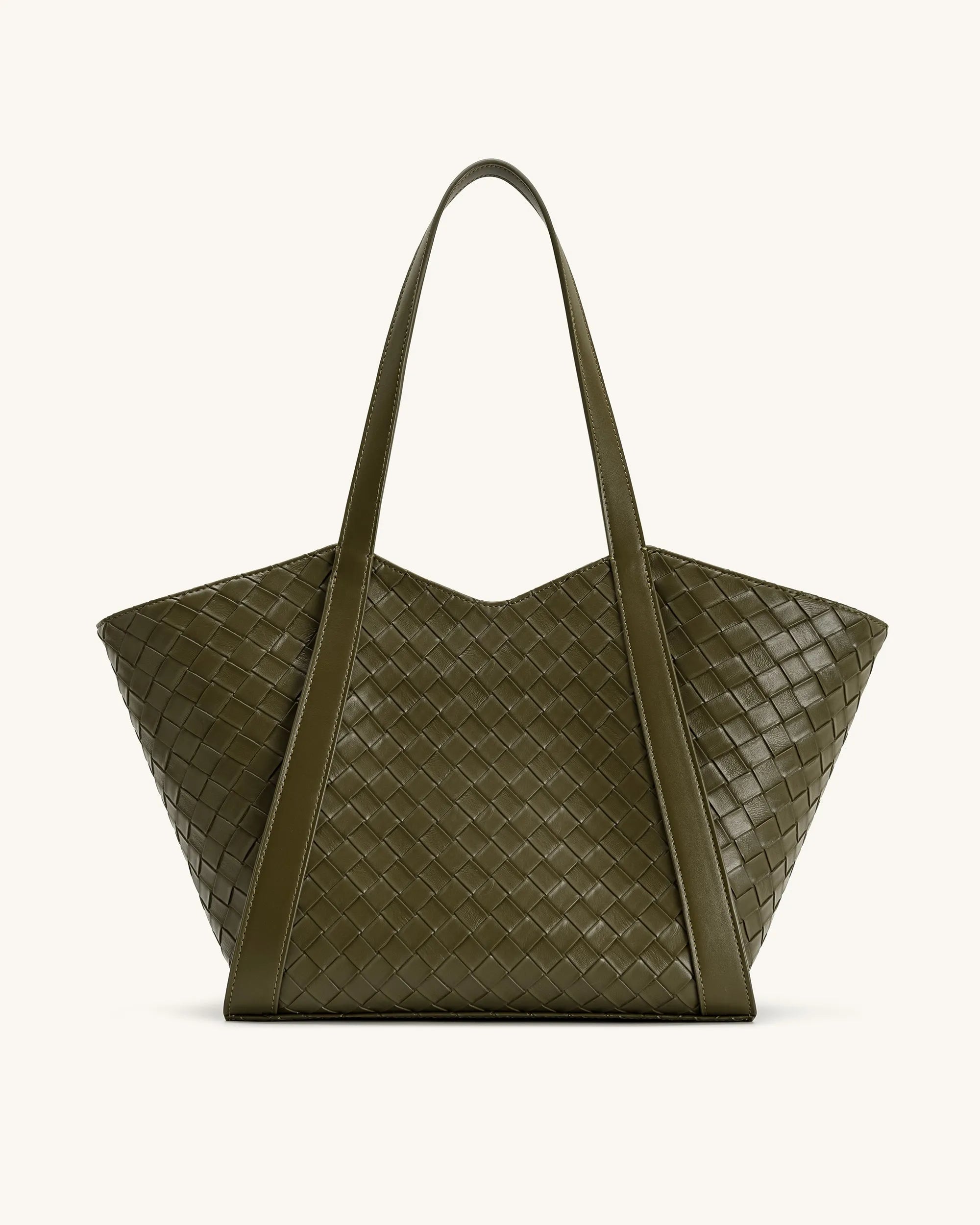 JW PEI Dark Olive Women Kiana Large Capacity Weave Texture Tote Bag - Dark Olive SKU: 8T032-71_Dark Olive Image 03