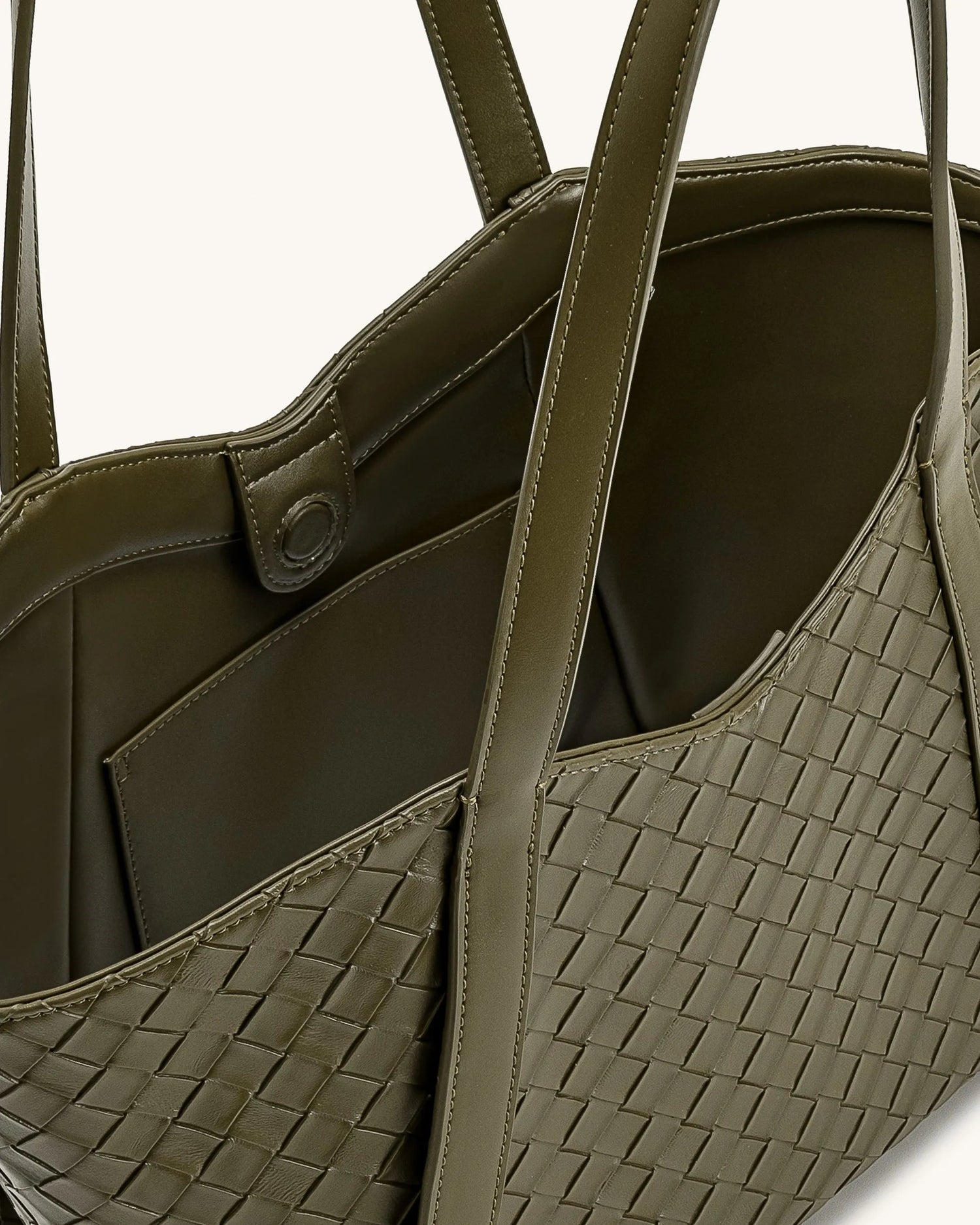JW PEI Dark Olive Women Kiana Large Capacity Weave Texture Tote Bag - Dark Olive SKU: 8T032-71_Dark Olive Image 04
