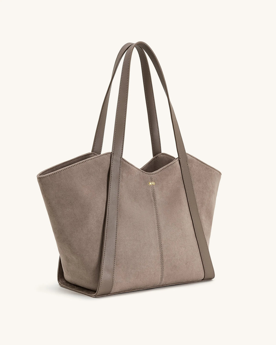 JW PEI Taupe Women Kiana Large Capacity Faux Suede Tote Bag - Taupe SKU: 8T032-9_Taupe Image 02