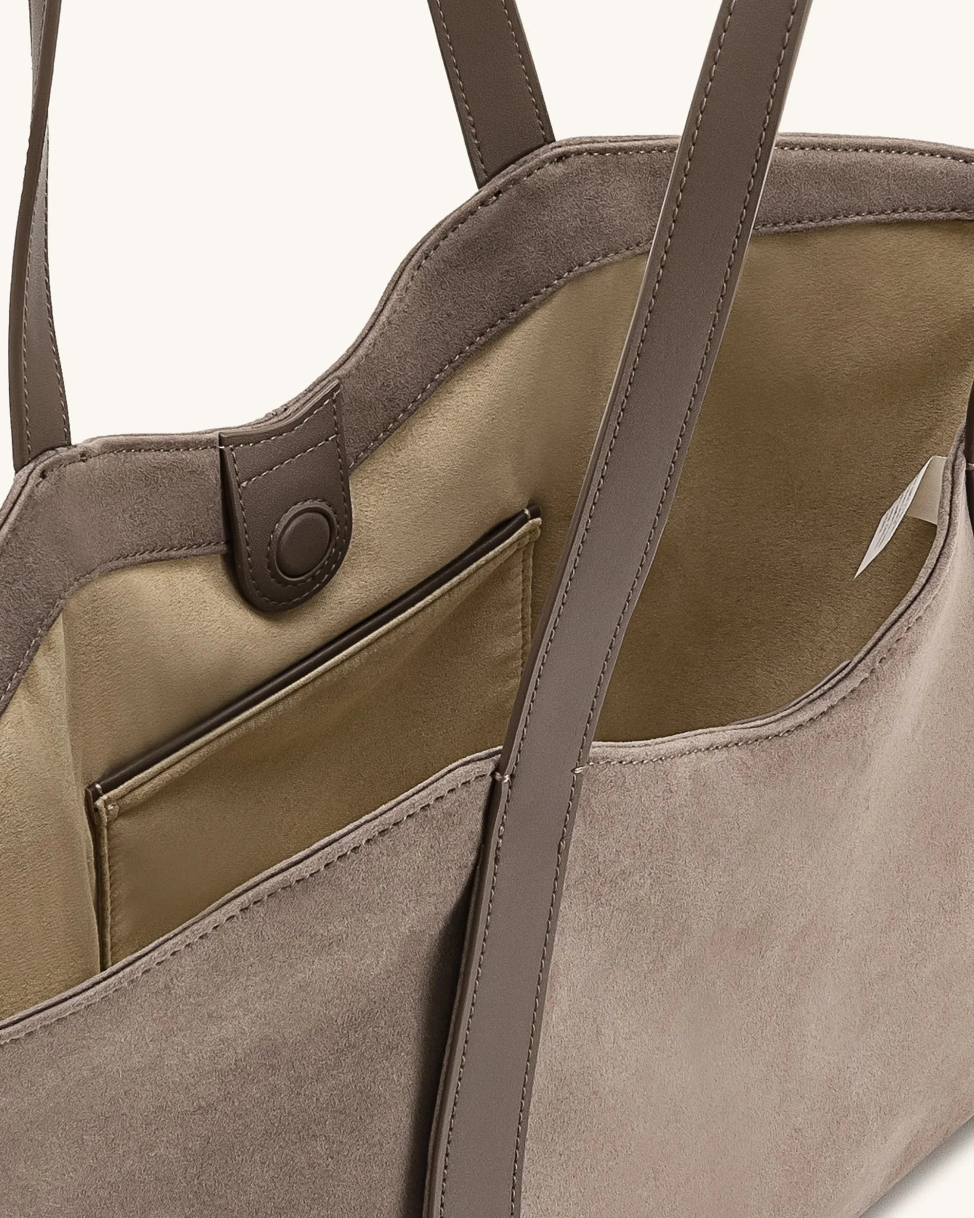 JW PEI Taupe Women Kiana Large Capacity Faux Suede Tote Bag - Taupe SKU: 8T032-9_Taupe Image 04