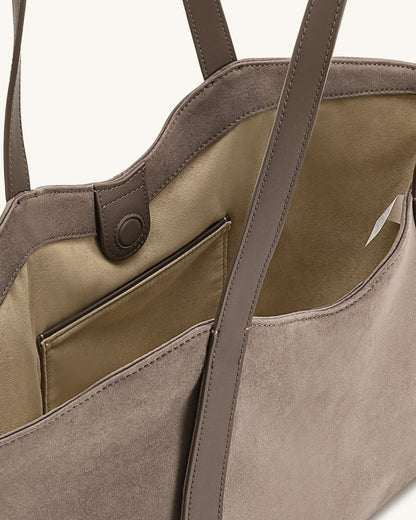 JW PEI Taupe Women Kiana Large Capacity Faux Suede Tote Bag - Taupe SKU: 8T032-9_Taupe Image 04