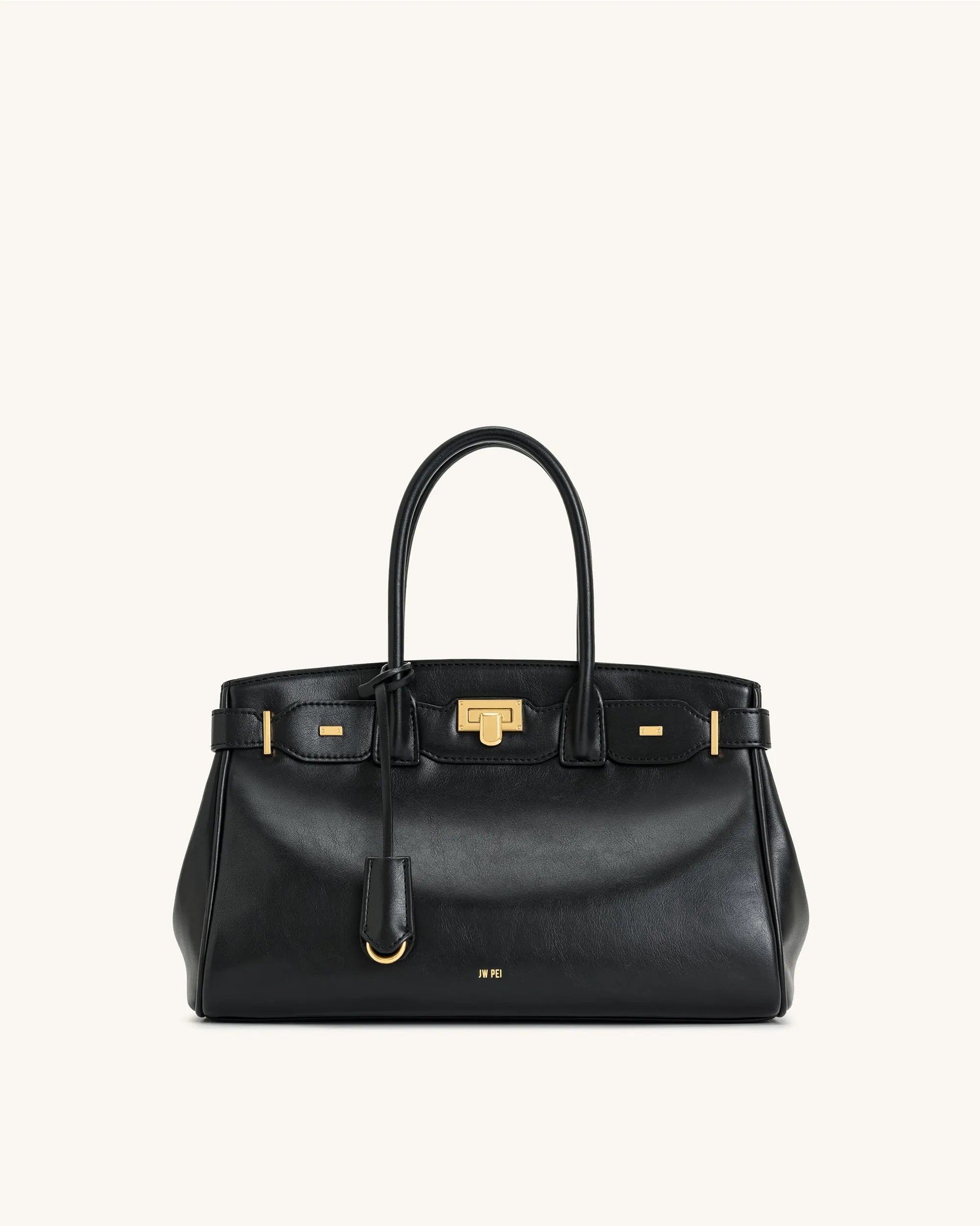 JW PEI Black Women Ziva Metal Lock Decoration Tote Bag - Black SKU: 8T052-1_Black Image 01