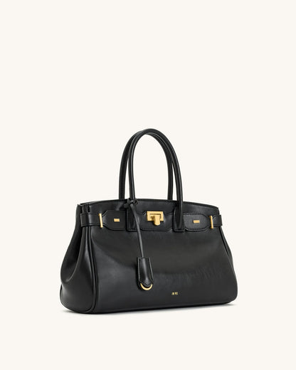 JW PEI Black Women Ziva Metal Lock Decoration Tote Bag - Black SKU: 8T052-1_Black Image 02