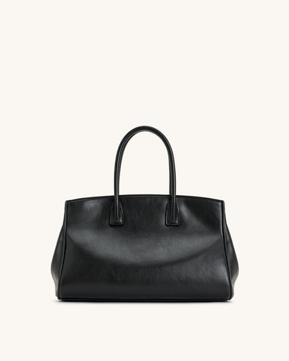 JW PEI Black Women Ziva Metal Lock Decoration Tote Bag - Black SKU: 8T052-1_Black Image 03