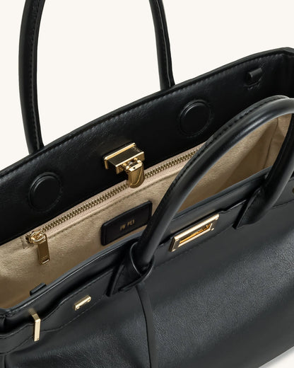 JW PEI Black Women Ziva Metal Lock Decoration Tote Bag - Black SKU: 8T052-1_Black Image 04